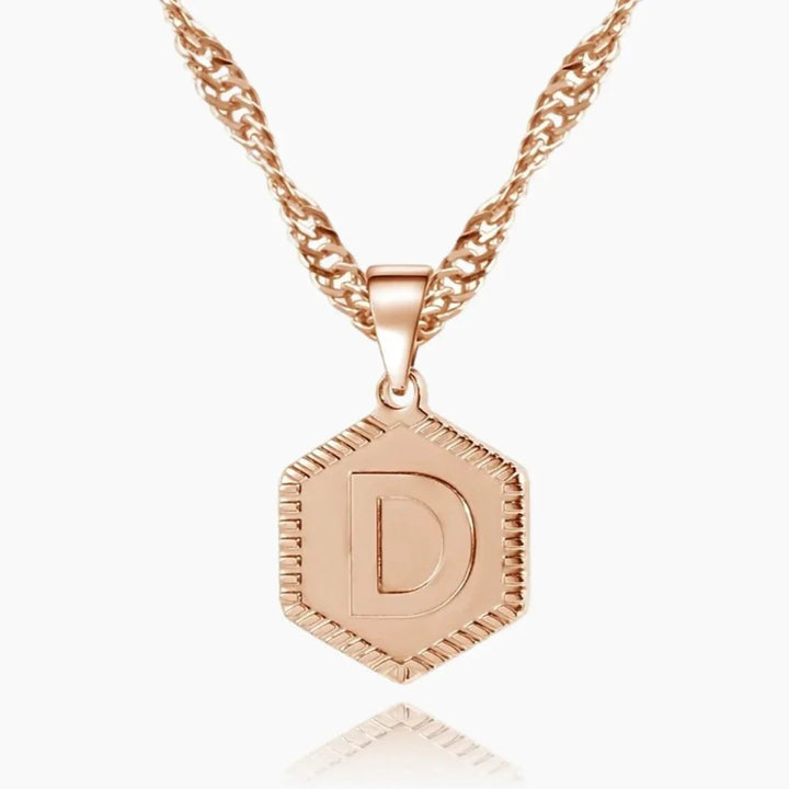 Hexagon Initial Necklace in Rose Gold for women