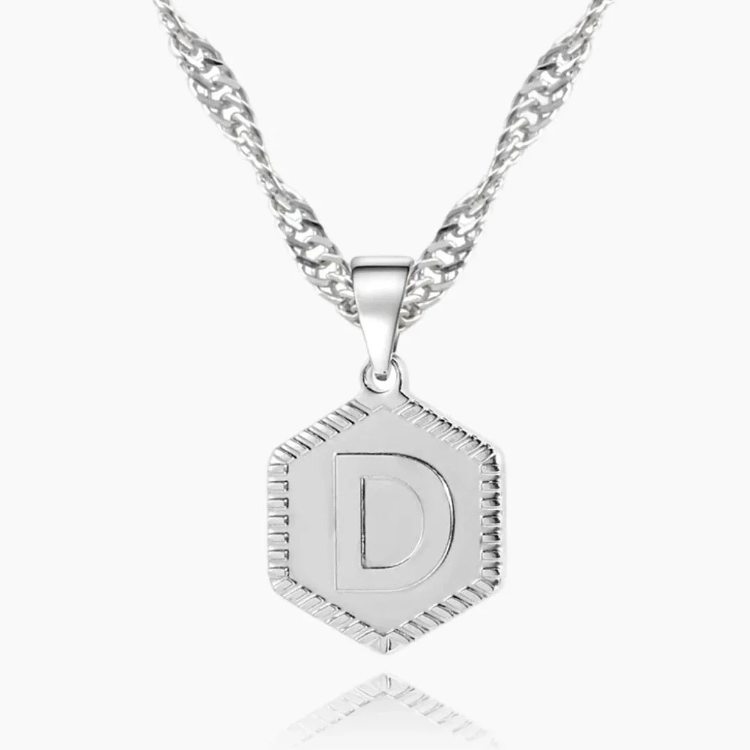 Hexagon Initial Necklace in Silver for women