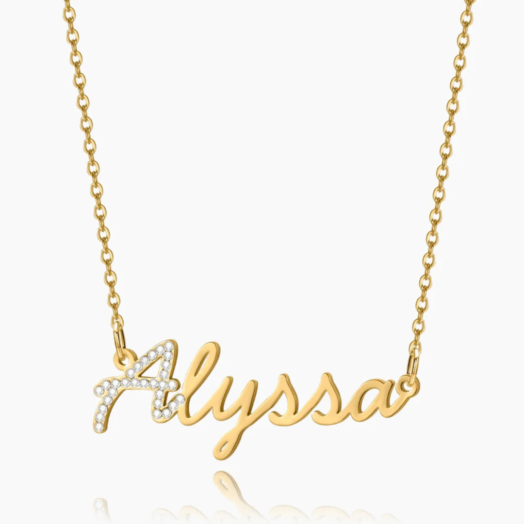 Gold Iced Initial Name Necklace