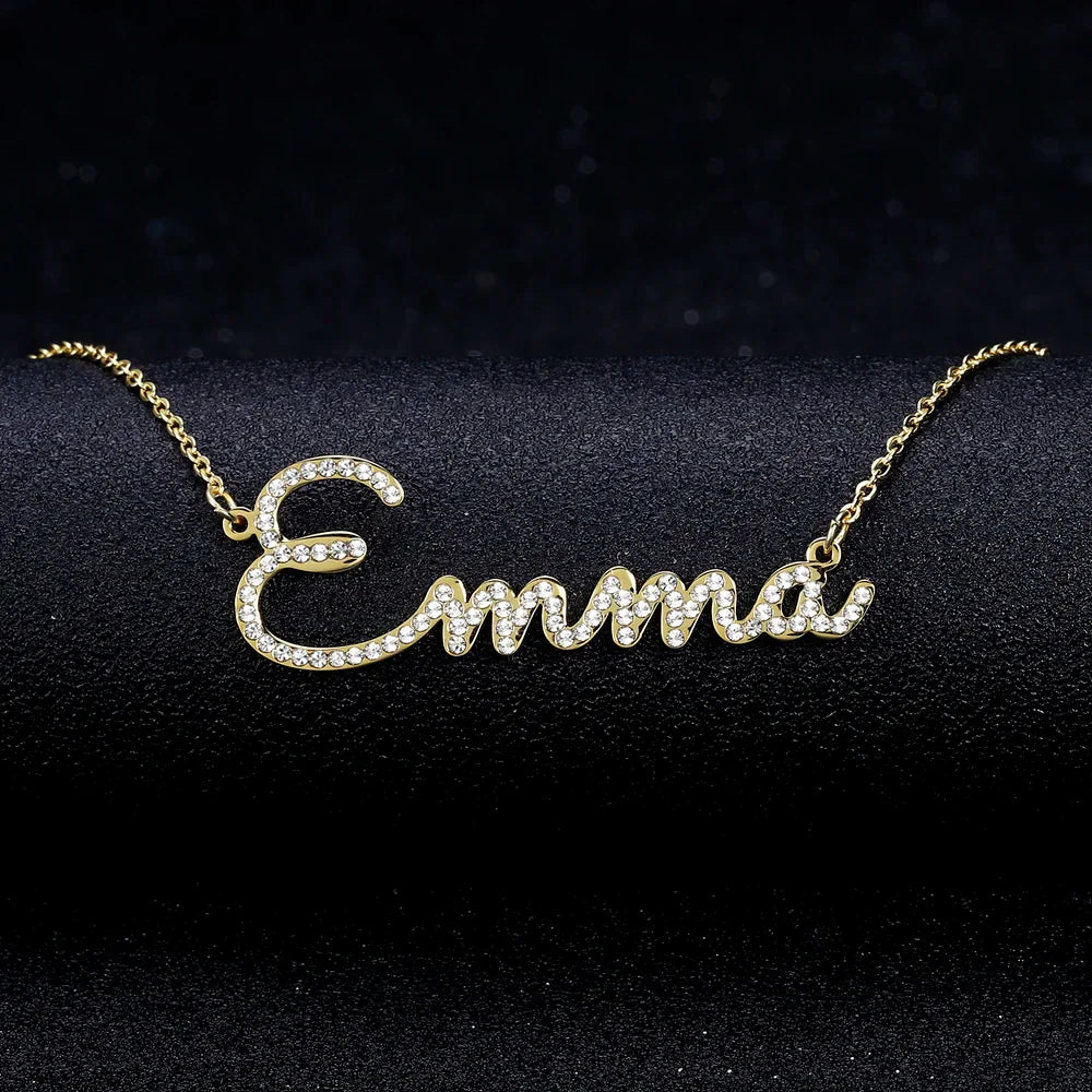  Display view of Iced Out Name Necklace in gold