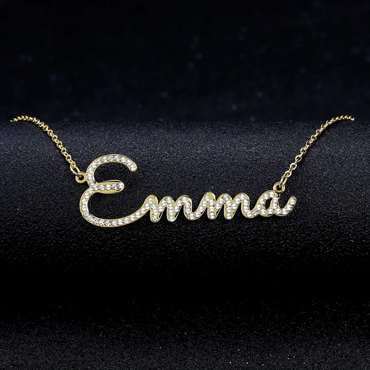  Display view of Iced Out Name Necklace in gold