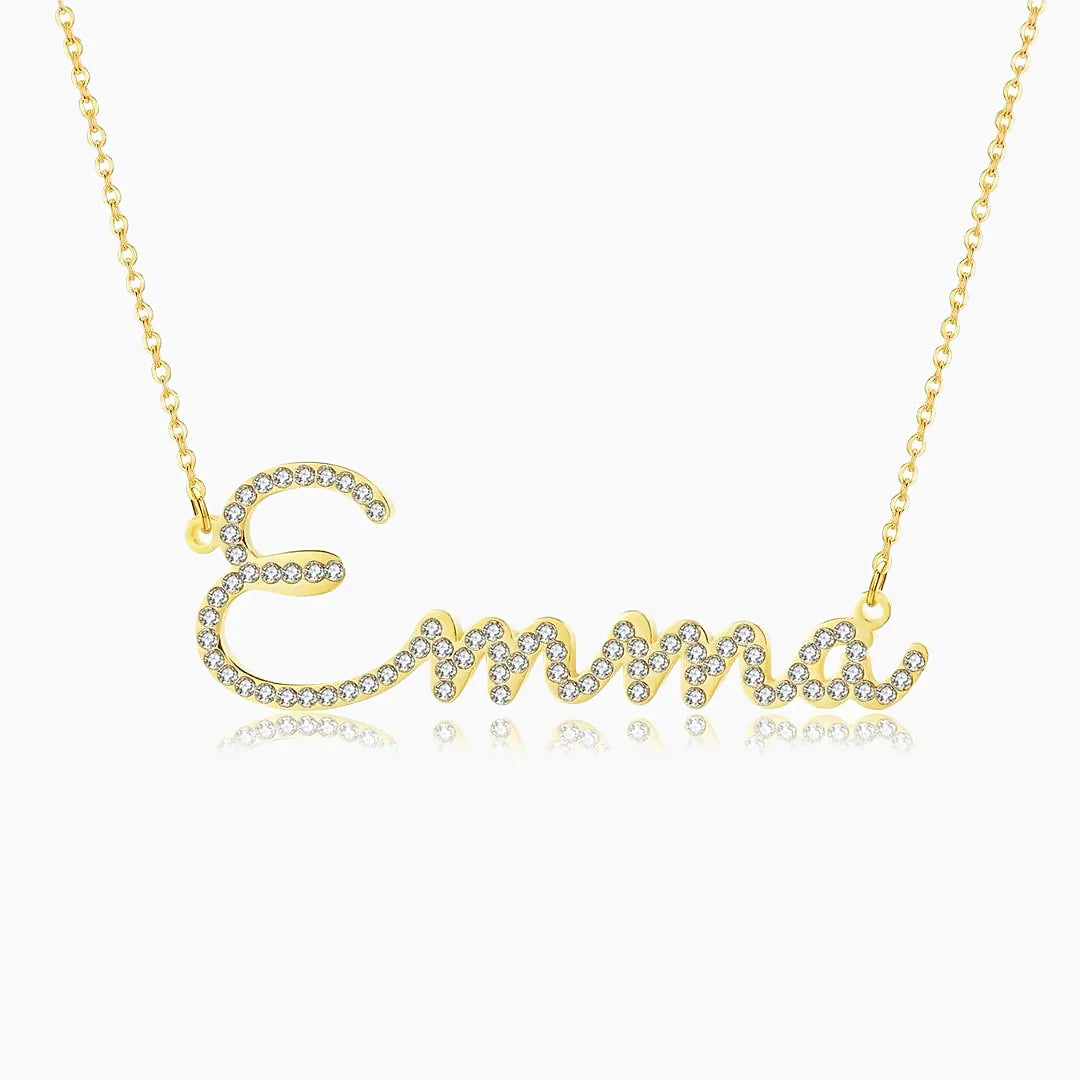 Front view of Iced Out Name Necklace in gold