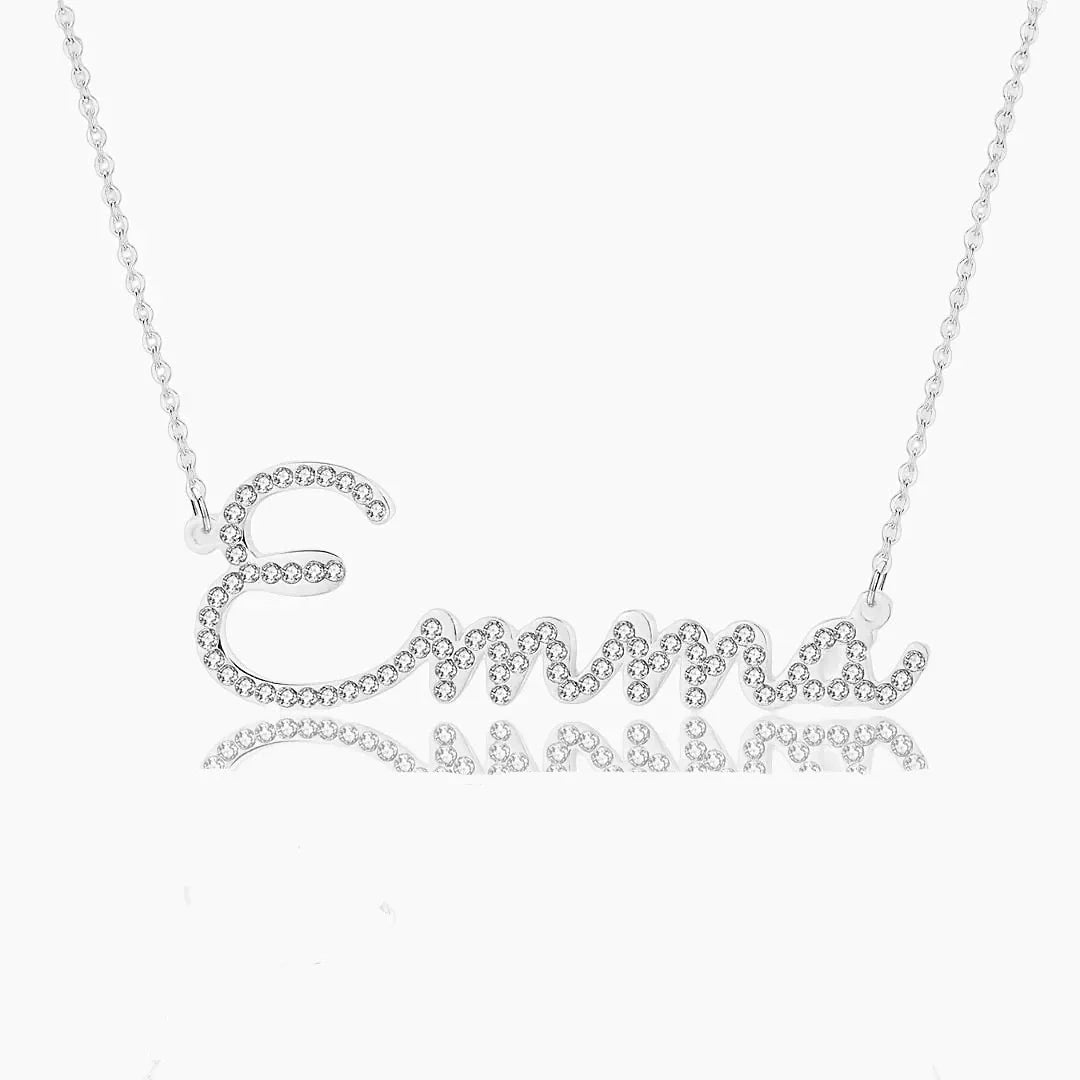 Front view of Iced Out Name Necklace in silver