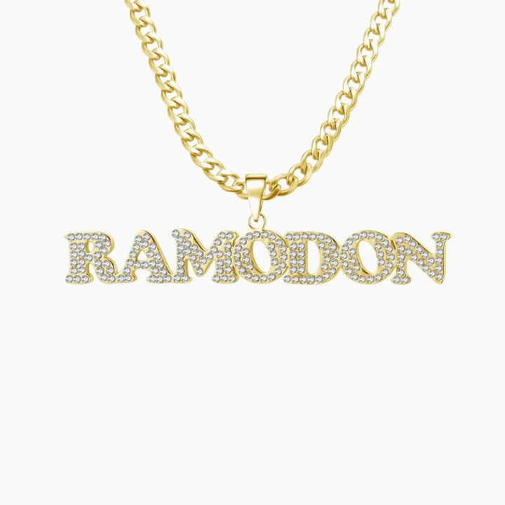 Iced Out Title Name Necklace with gold Cuban chain for women