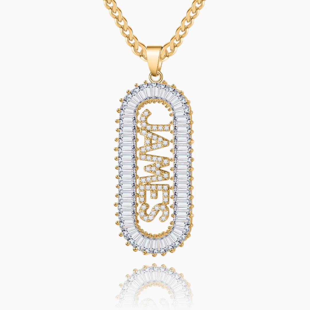 Iced Out Vertical Name Necklace in gold