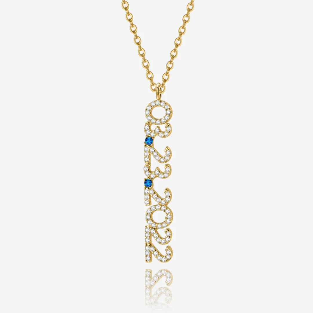 Gold Iced Vertical Date Necklace with link chain for women