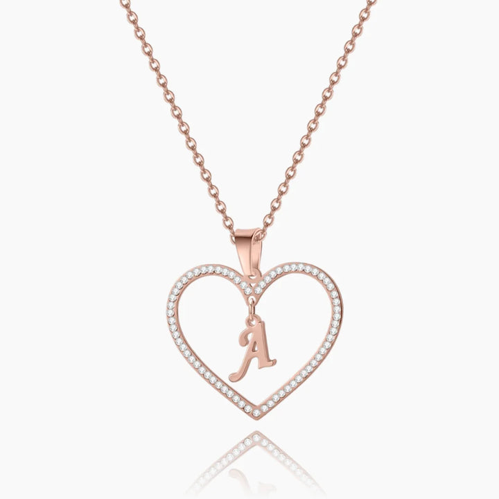  Rose Gold Initial Heart Necklace 