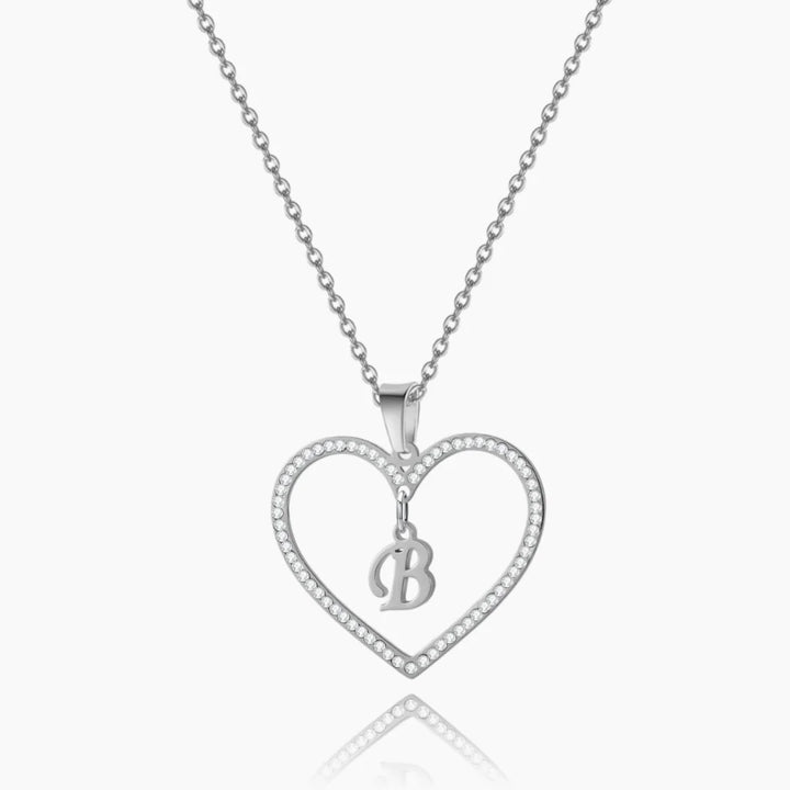 Silver Initial Heart Necklace 