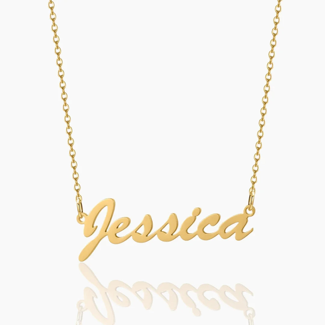 Elegant gold personalized cursive name necklace.