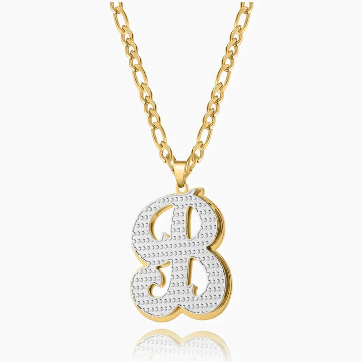 Personalized double plated initial necklace in gold with Figaro chain