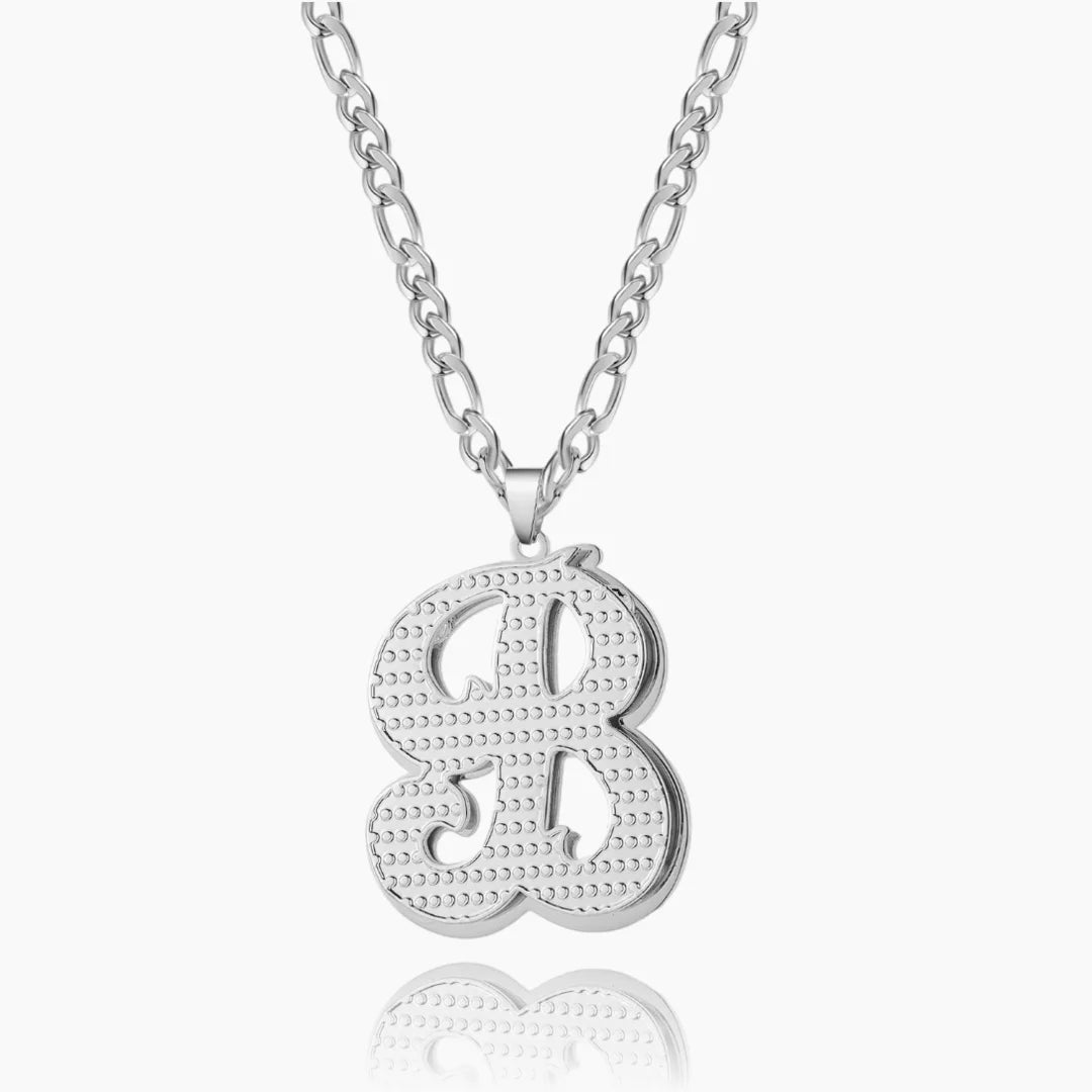 Personalized double plated initial necklace in silver with Figaro chain