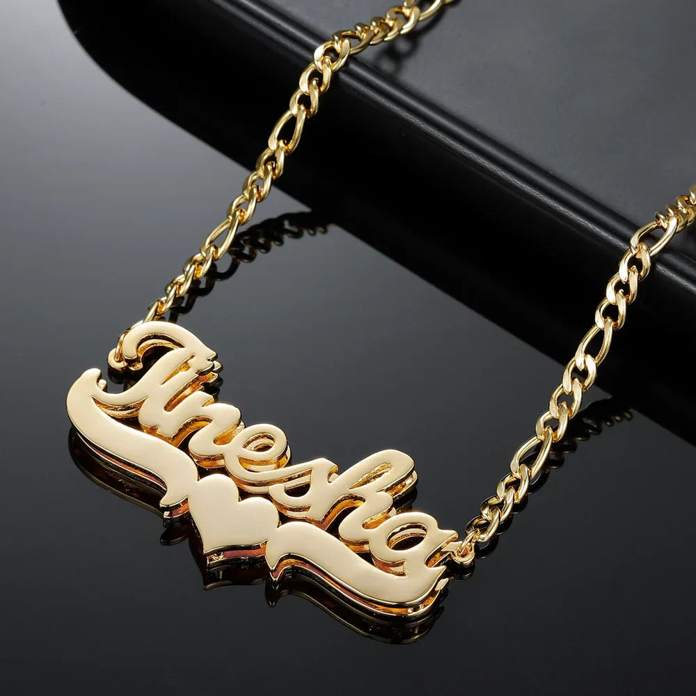 Close-up view of Personalized Heart Name Necklace in 18K Gold