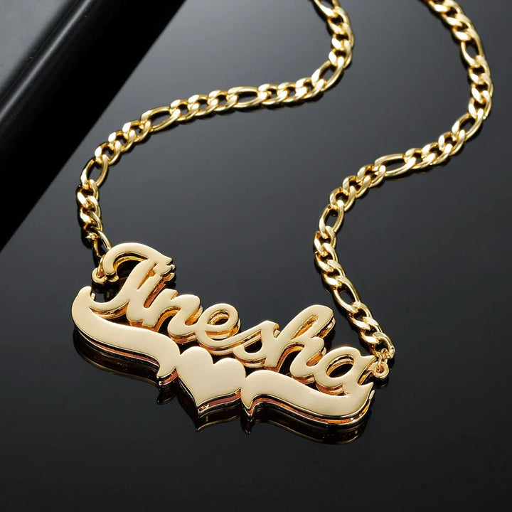 Close-up of Personalized Heart Name Necklace in 18K Gold   