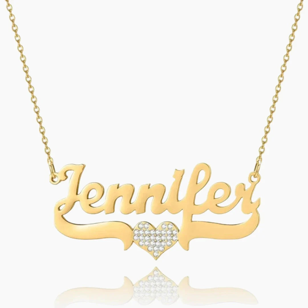 Personalized Iced Heart Name Necklace in Gold