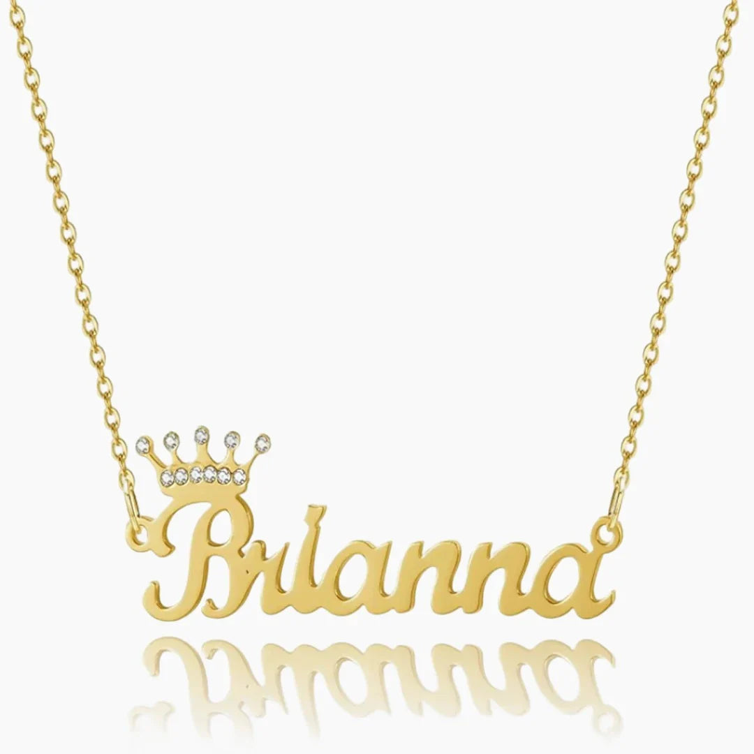 Personalized Name Crown Necklace in Gold finish for women