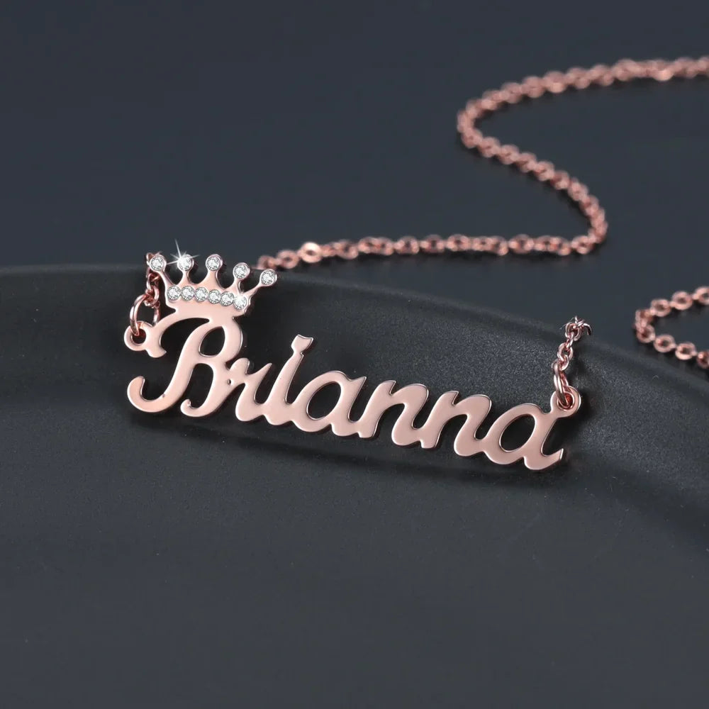 Close-up view of Personalized Name Crown Necklace in Rose Gold finish for women