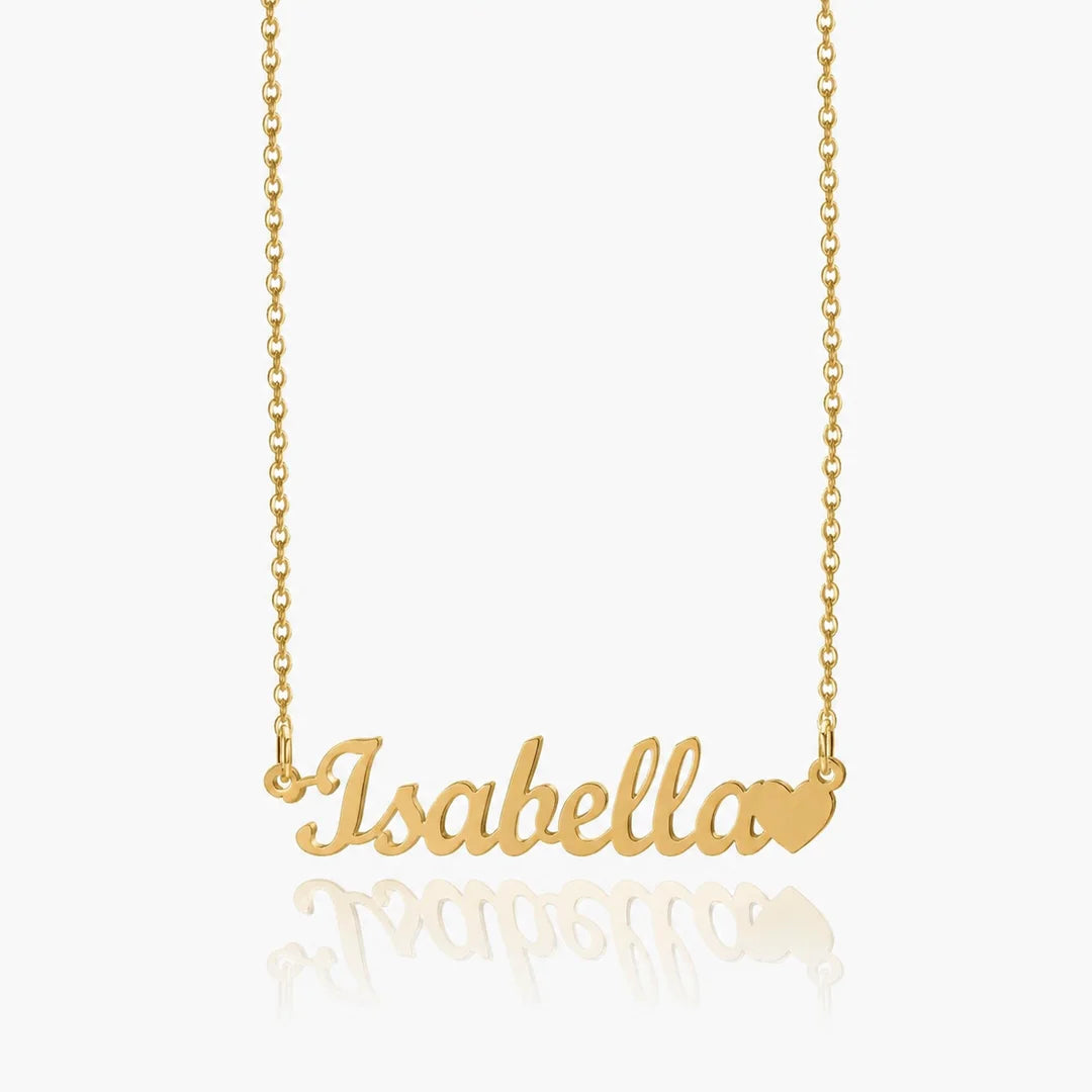 Personalized name necklace with heart charm in gold with custom name "Isabella"