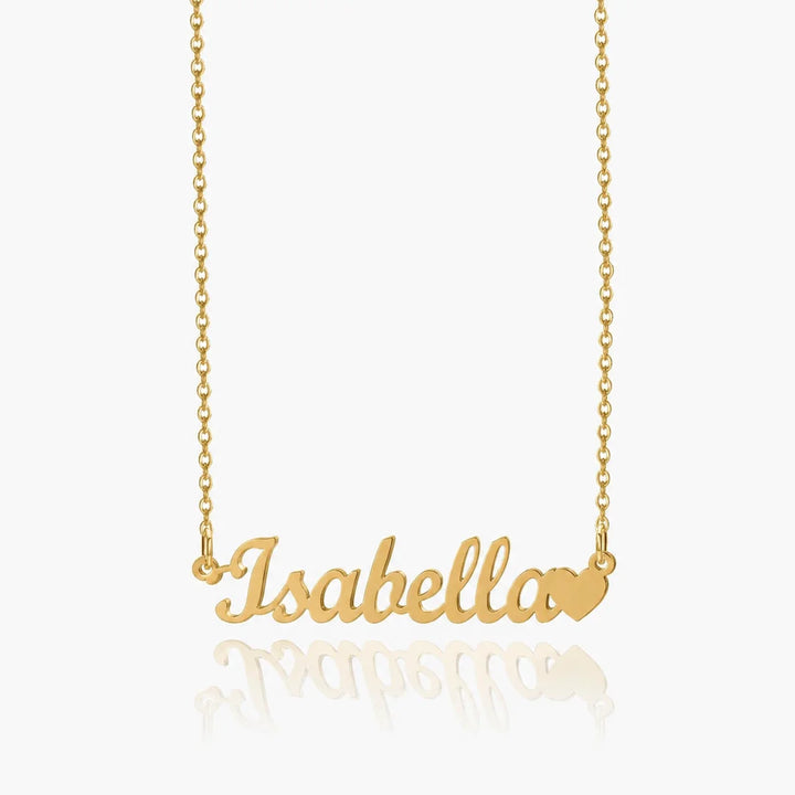 Personalized name necklace with heart charm in gold with custom name "Isabella"