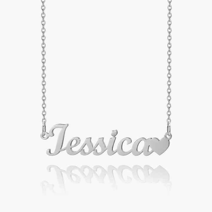 Personalized name necklace with heart charm in silver with custom name "Jessica"