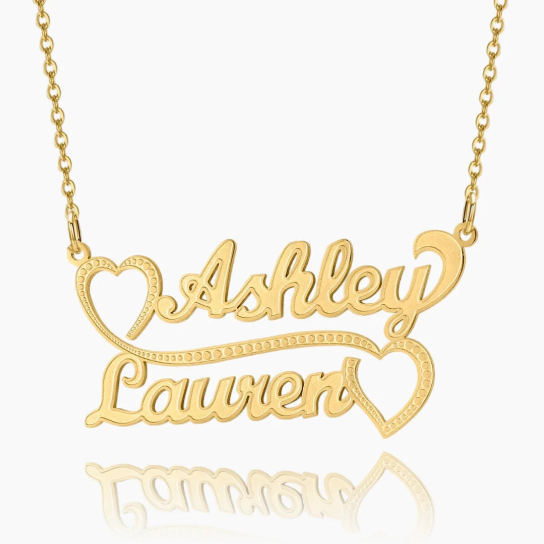 Personalized Two Name Heart Necklace in gold