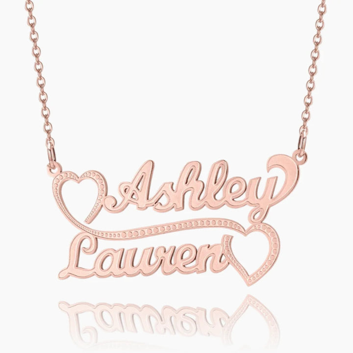 Personalized Two Name Heart Necklace in rose gold