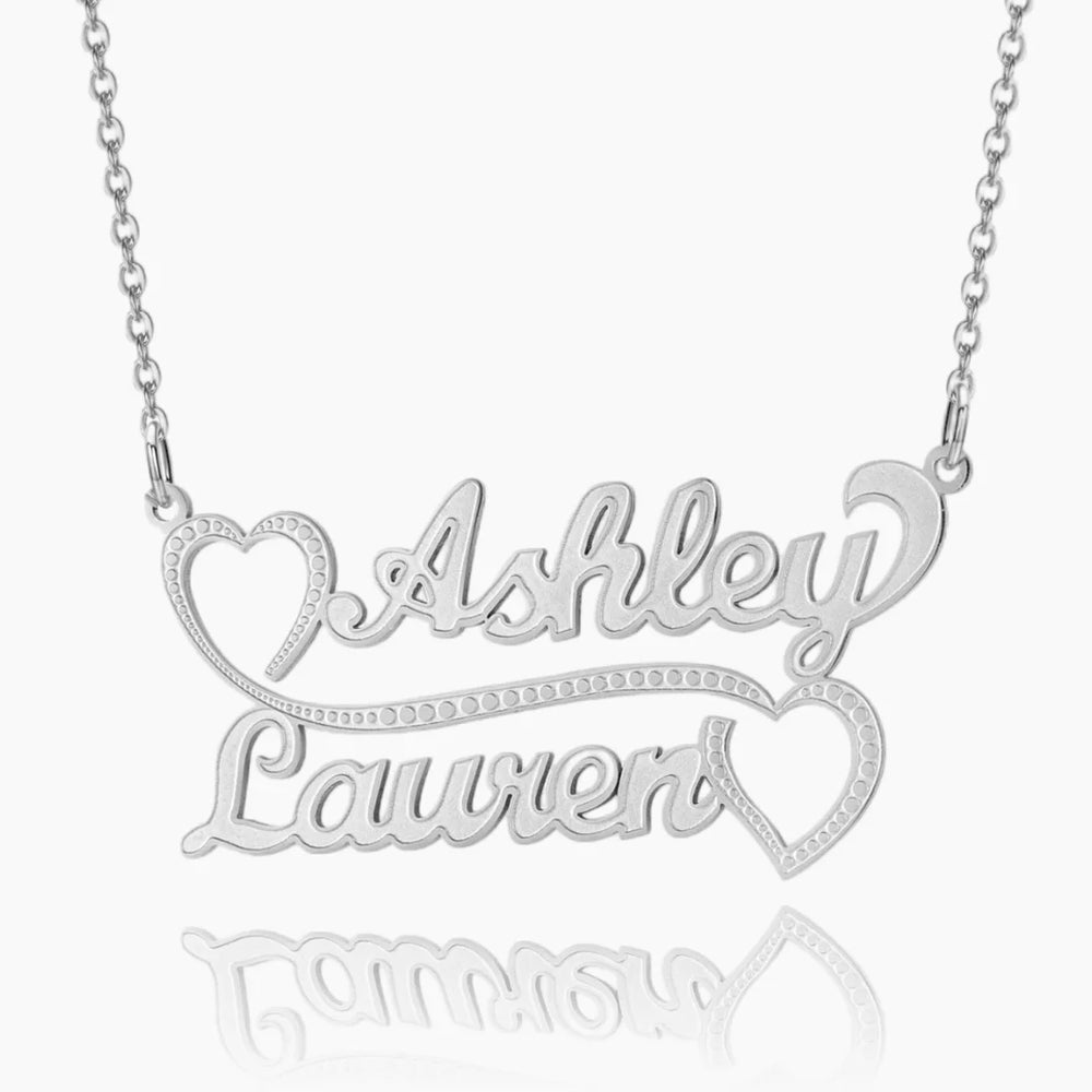 Personalized Two Name Heart Necklace in silver