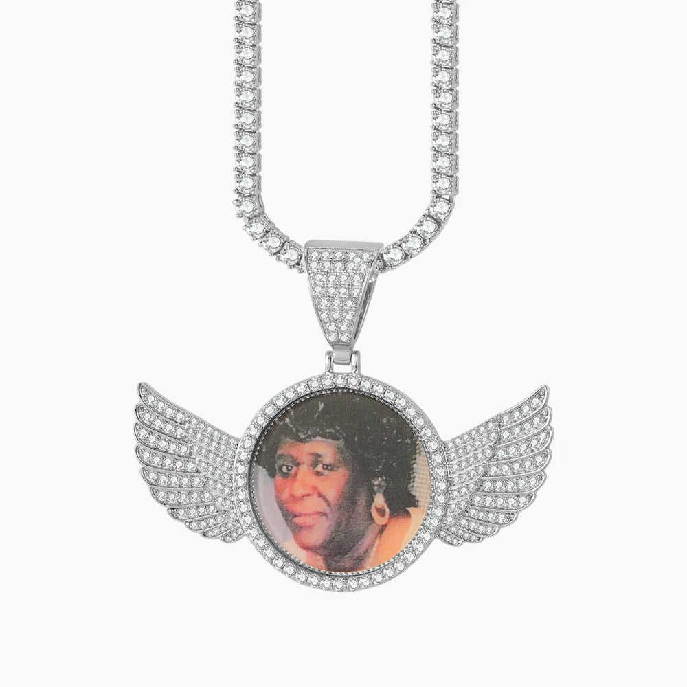 Iced Out Angel Wing Photo Pendant-Gemsmode