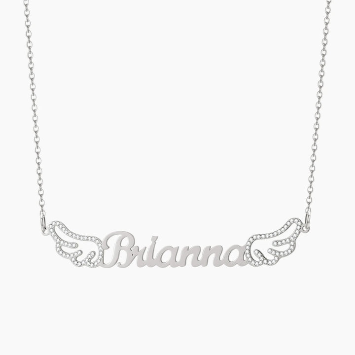 Iced Angel Wing Name Necklace-Gemsmode