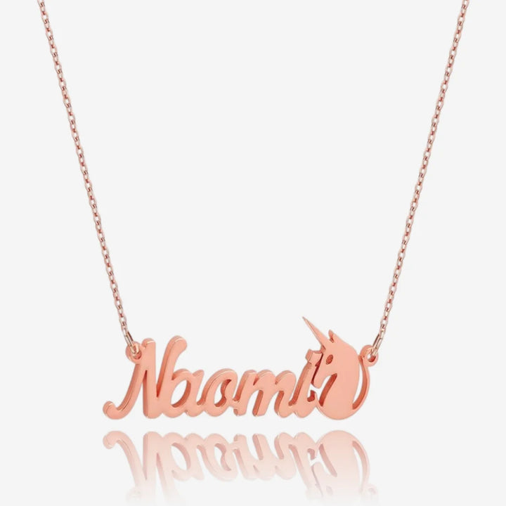 Personalized Unicorn Name Necklace in Rose Gold