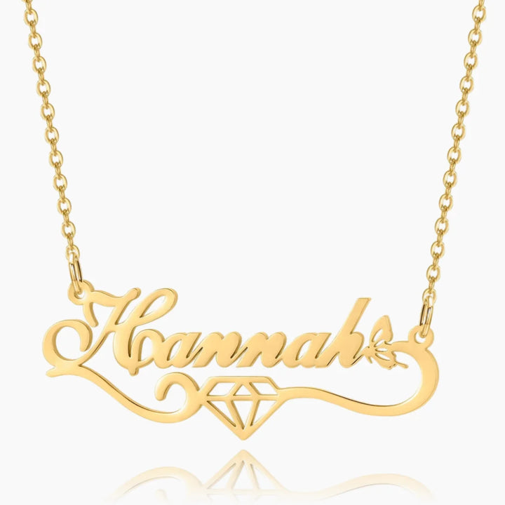 Dainty Butterfly Name Necklace with Diamond Accents in Gold