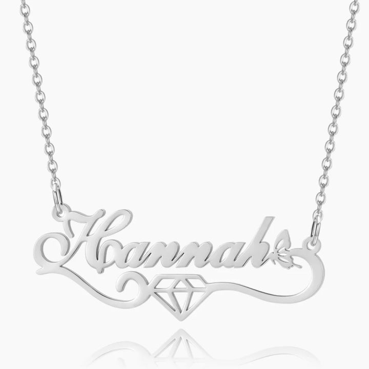 Dainty Butterfly Name Necklace with Diamond Accents in Silver