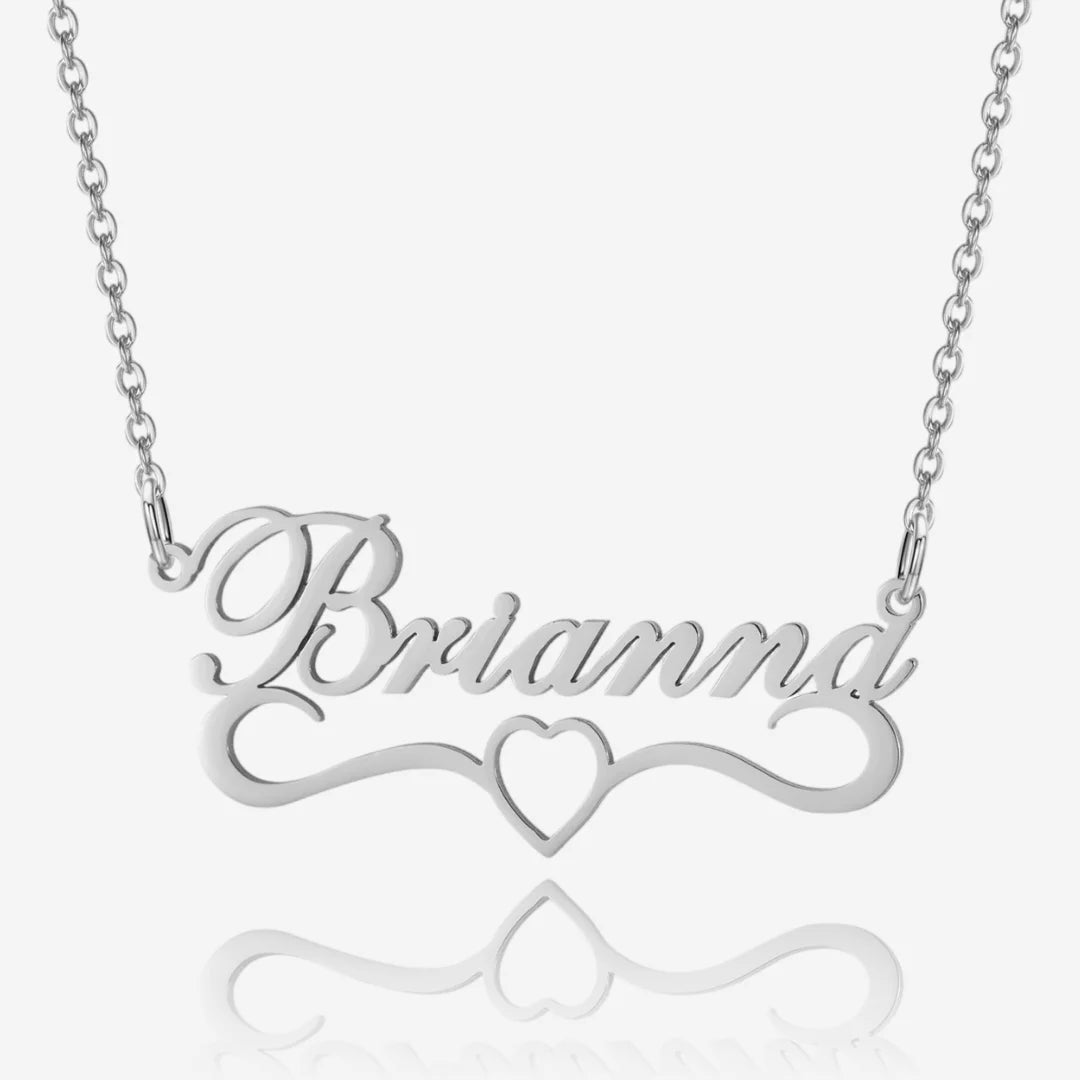 Delicate Cursive Nameplate Necklace with Heart