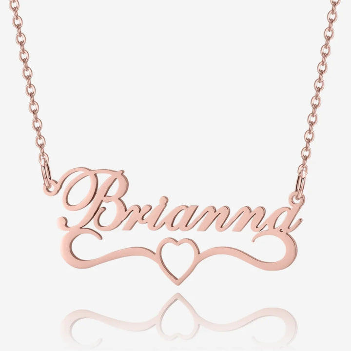 Delicate Cursive Nameplate Necklace with Heart