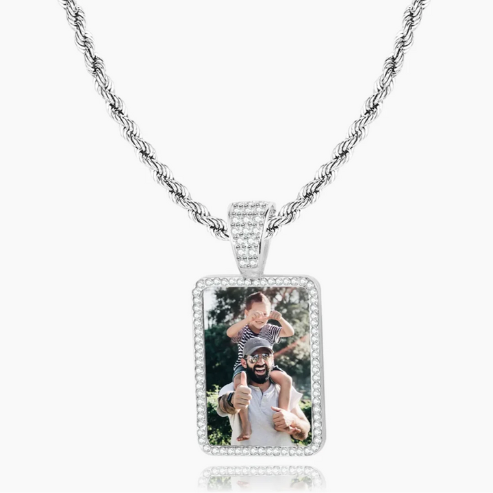 Iced Rectangle Photo Pendant