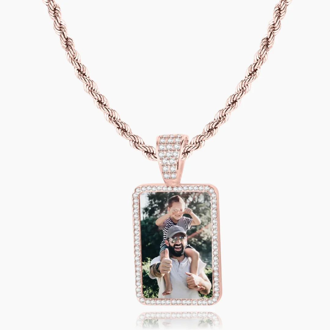 Iced Rectangle Photo Pendant
