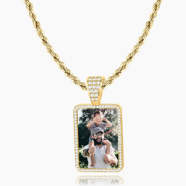 Iced Rectangle Photo Pendant