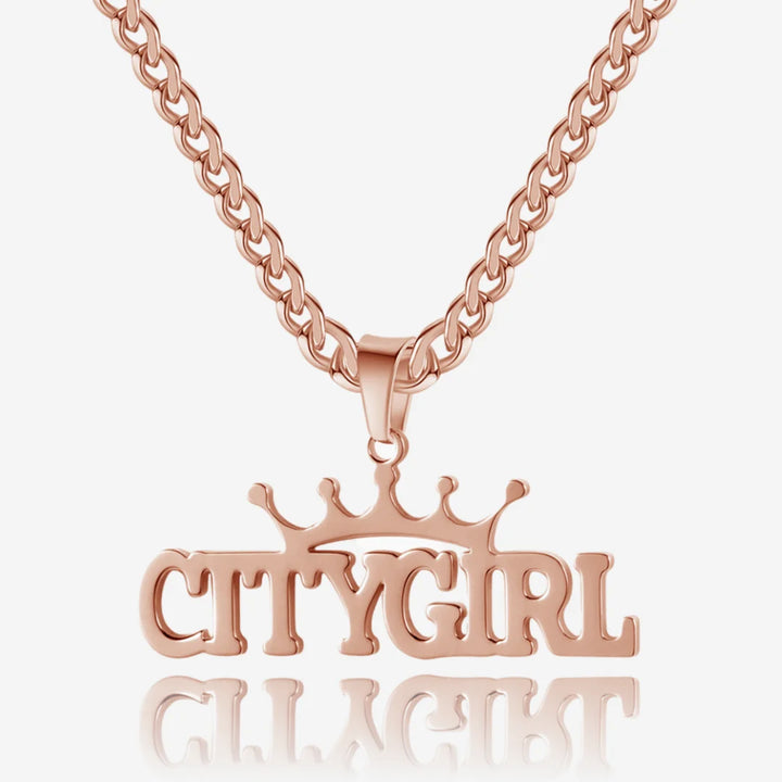 Rose gold custom crown name necklace with Cuban chain