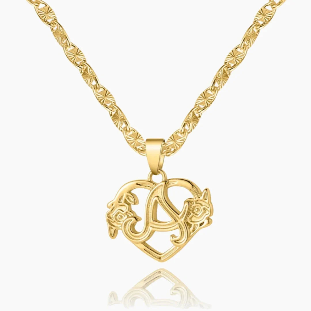 Gold Rose Initial Necklace with Dainty Flower Design