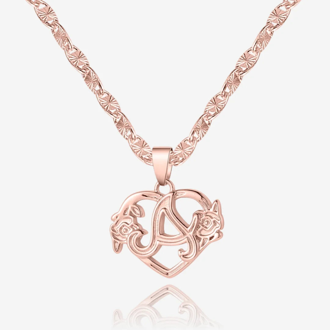 Rose Gold Rose Initial Necklace with Dainty Flower Design