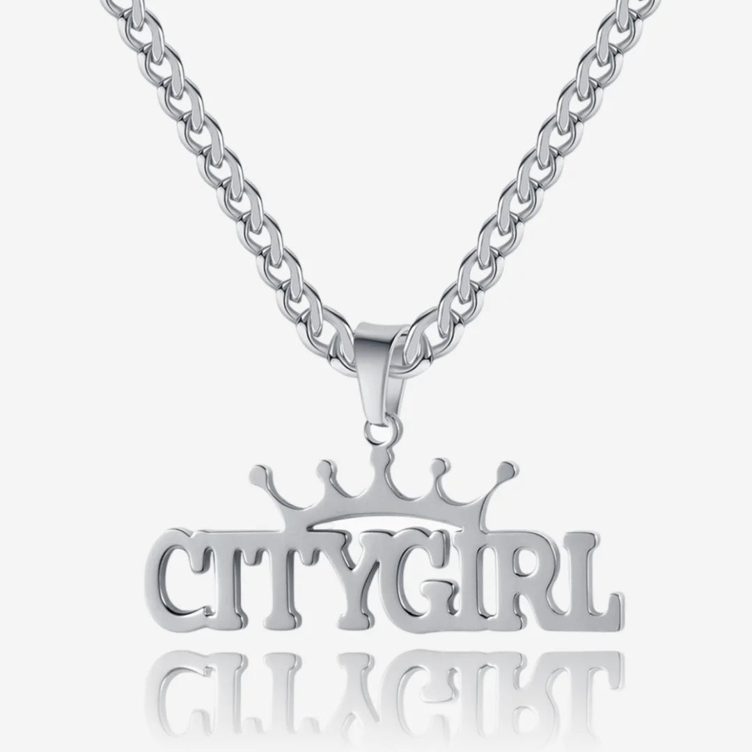 Silver custom crown name necklace with Cuban chain