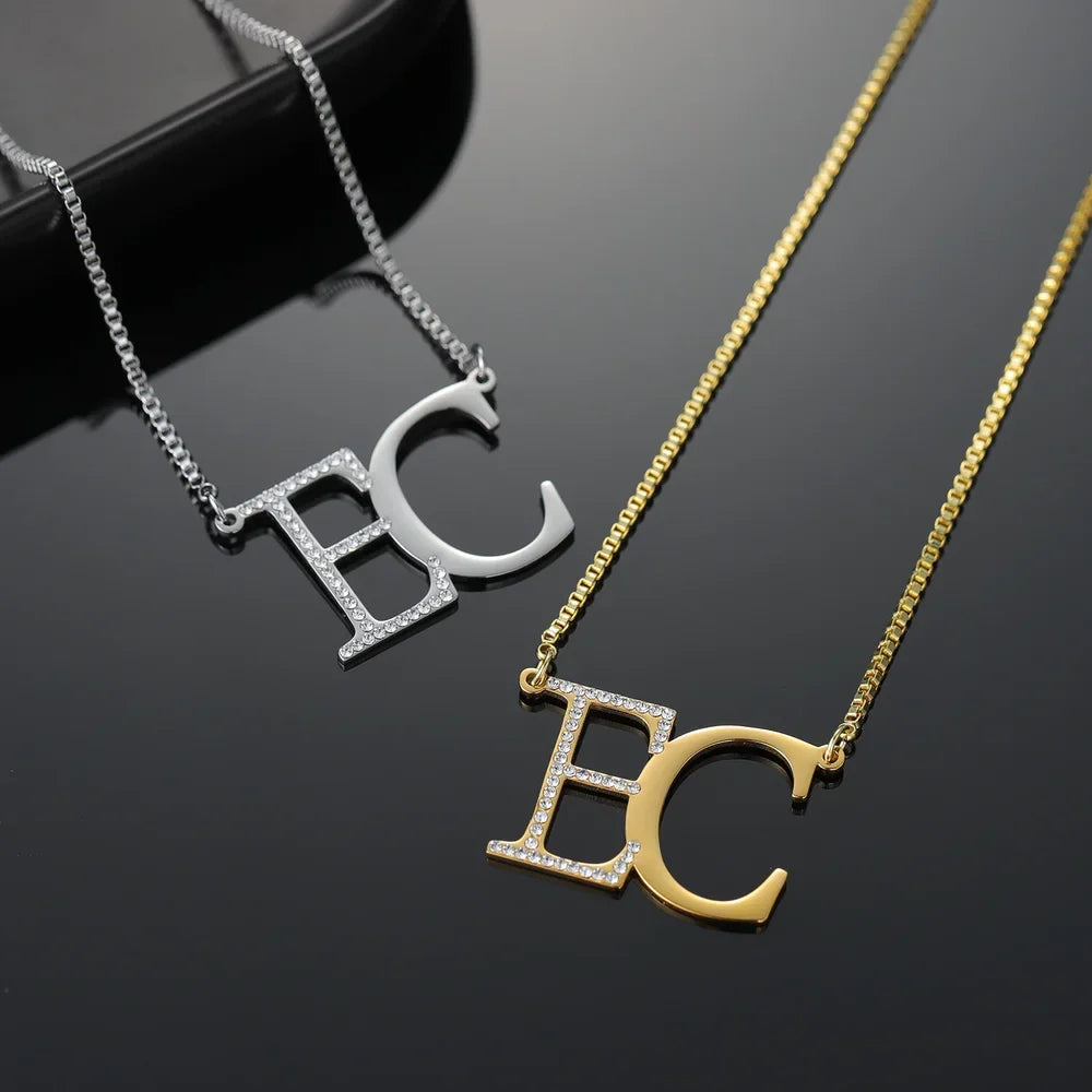 Silver and Gold Iced Double Initial Necklaces for women