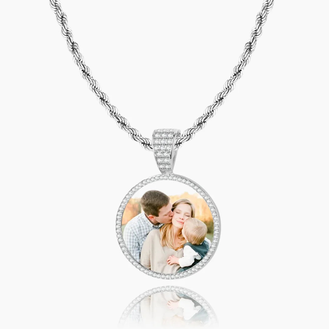 Silver round photo pendant with personalized picture