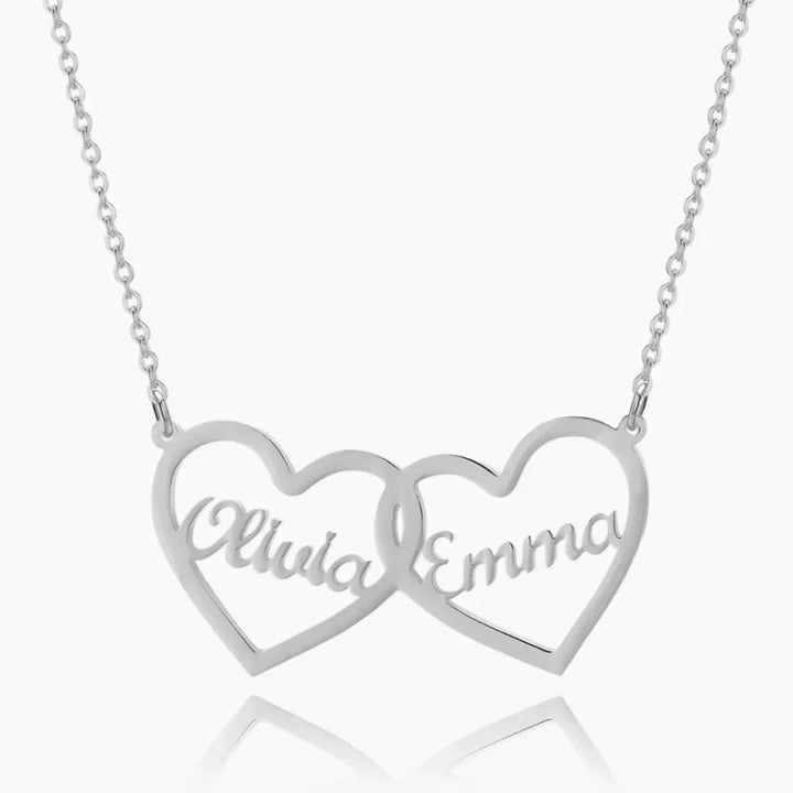 Silver twin hearts name necklace